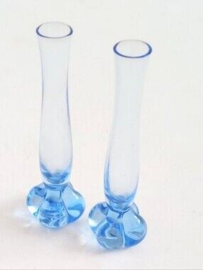 Vintage Mid-century clear blue glass made in Sweden set of 2 thin bud vases